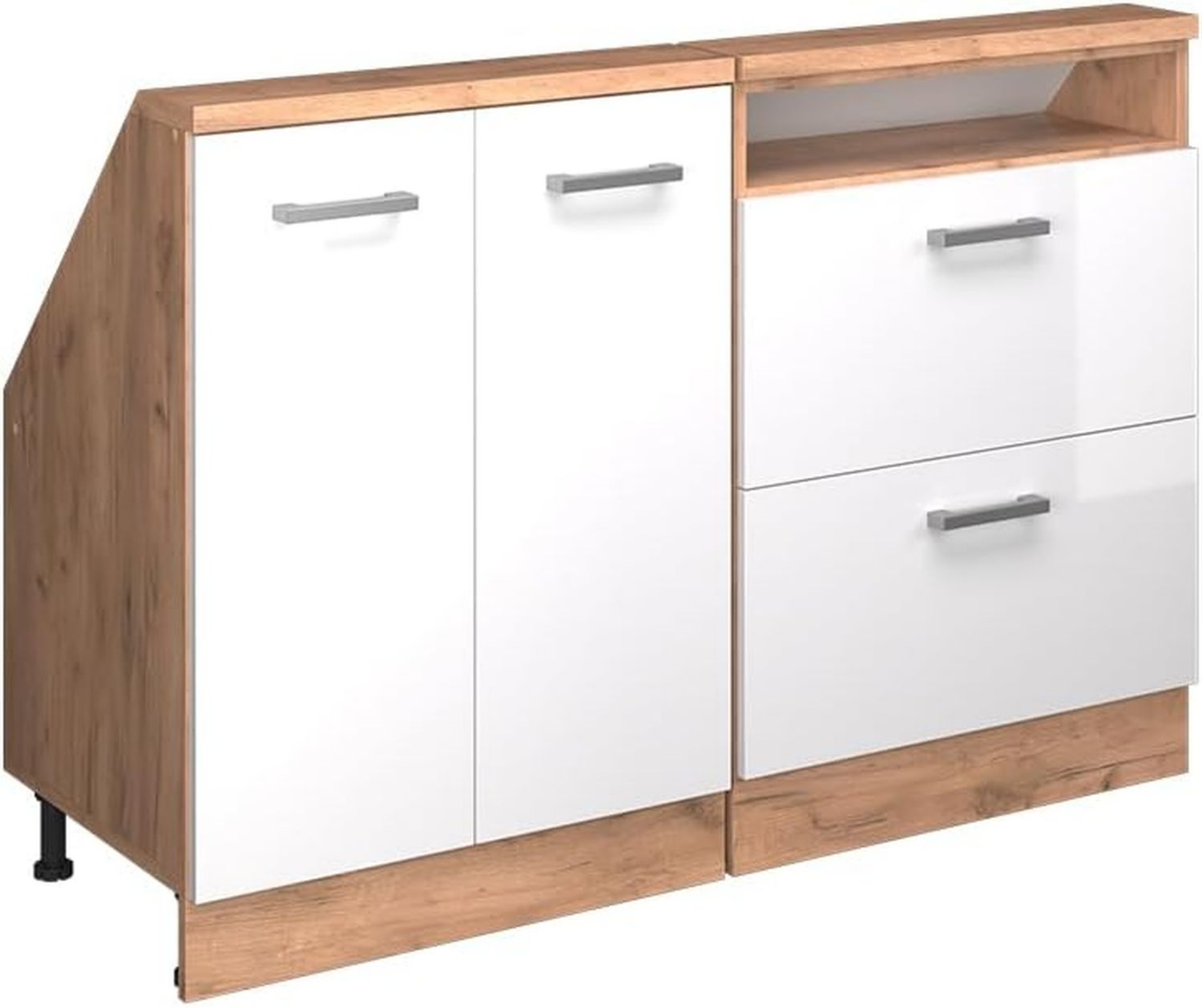 Vicco Set di mobili sottotetto Rion Bianco lucido Rovere dorato L120 x P46 cm Set di 2 salvaspazio per soffitti inclinati