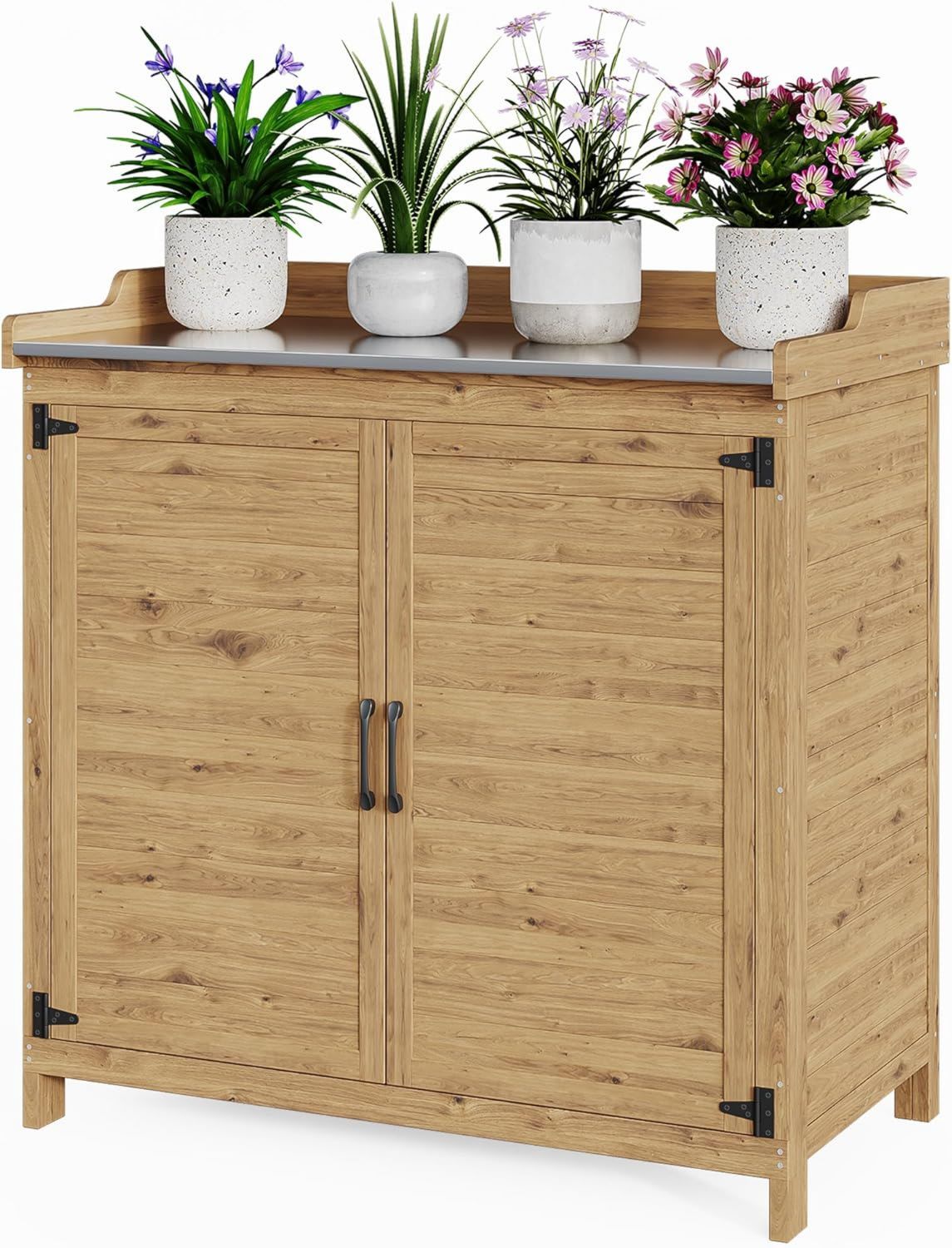 Mobile Bealife Tavolo in Mobiletto da Giardino con Mobile Base Armadietto da Esterno con Piano di Lavoro con 1 Ripiano 98 x 48 x 95 Legno per Piante per Uso Interno ed Esterno Naturale cm