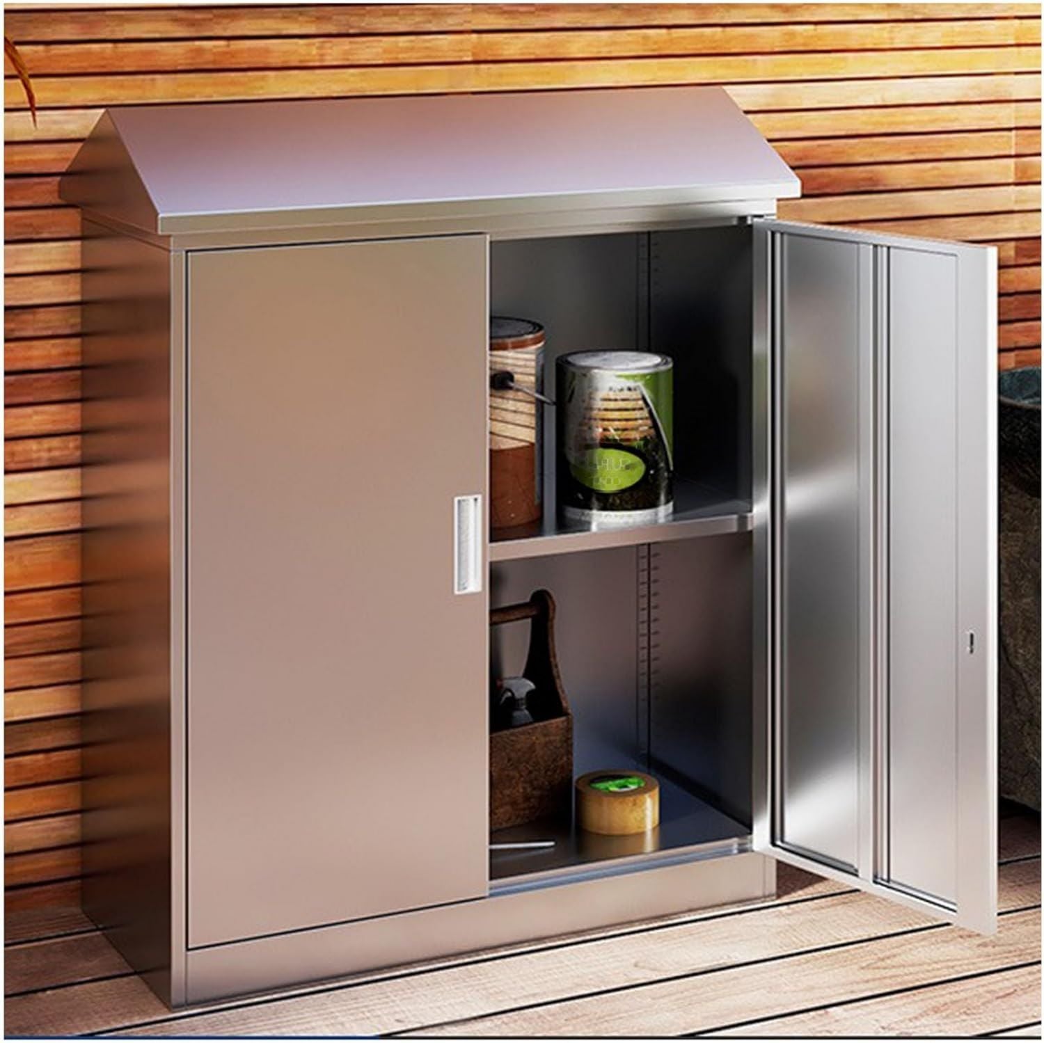 Armadio Jumbo 900 Wave da Esterno Interno a Due Ante 2 Ripiani Interni Regolabili. Materiale Plastica 89 5 cm Dimensioni 7 x 53 7 x 94