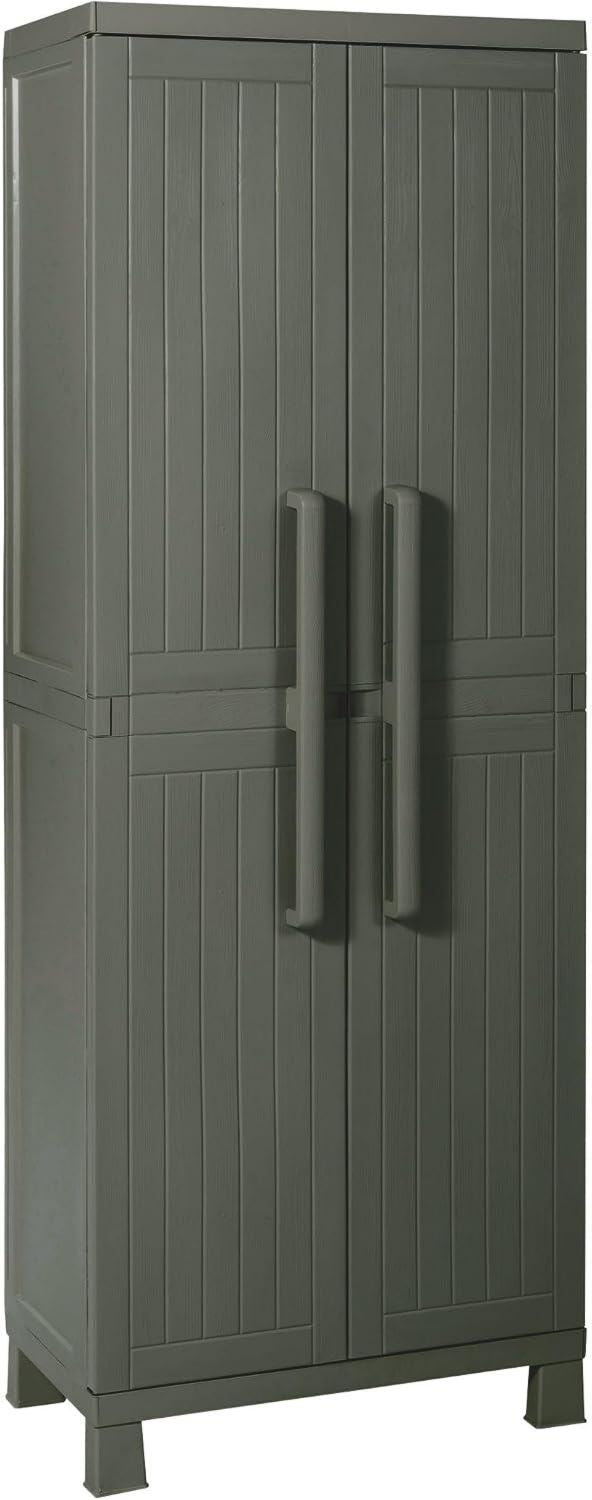 Armadio Tuttopiani Wood Midi cm in plastica resistente effetto verde foresta con 4 ripiani regolabili piedini e predisposizione Toomax 65 x 37 x 173h legno per lucchetto ideale per ripostigli e garage